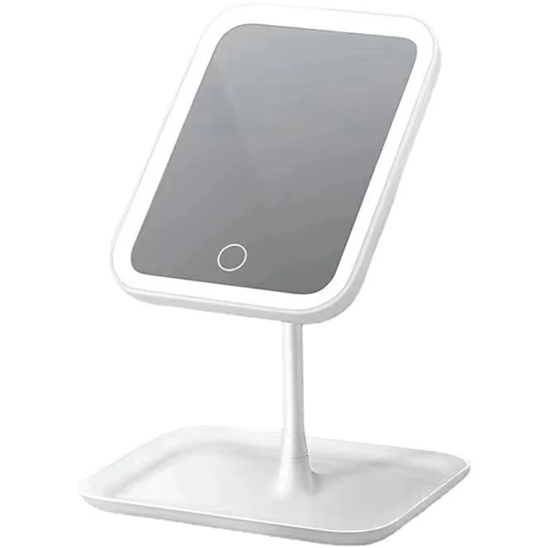 Miroir Cosmétique Tactile LED Portable, Rechargeable par USB, Rotation Libre Résistante à 90 °, pour 3 Documents de Voyage