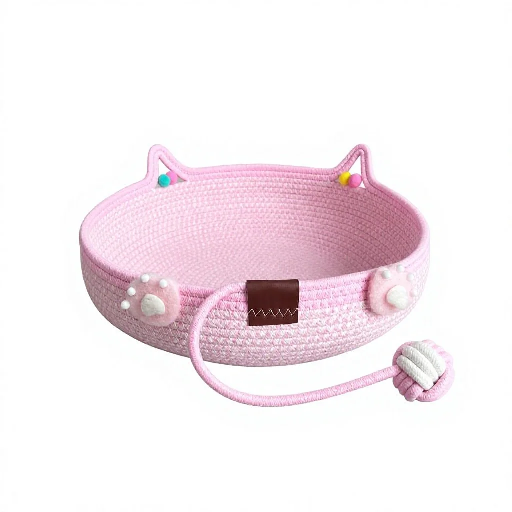 Soft Cotton-Linen Cat Bed Scratching Post Self-Amusement Ball All-in-One Breathable All Seasons Comfortable Cat Rope Bed