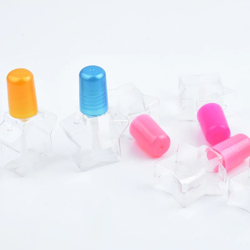 50pcs/Lot 5ml Plastic Star Shape Nail Bottles Clearly Nail Bottles Withe Brush And Candy Lid Cosmetic Packaging