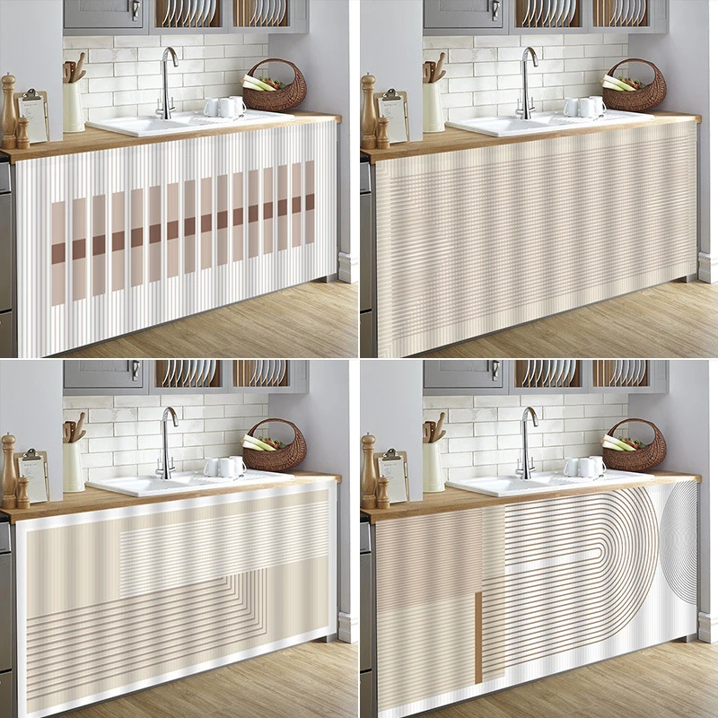 VIKAMA Minimalist Geometric Velcro Cover Curtain for Home Kitchen Sink Cabinet Storage Cabinet Dust-Proof Curtain
