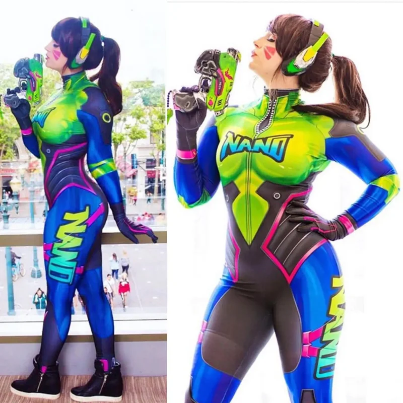 D.va nano colaスキンコスプレコスチューム、Harley dvaゲーム、スーパーヒーローキャットスーツ、全身タイツスーツ、大人と子供のボディスーツ、ハロウィーン、新しい