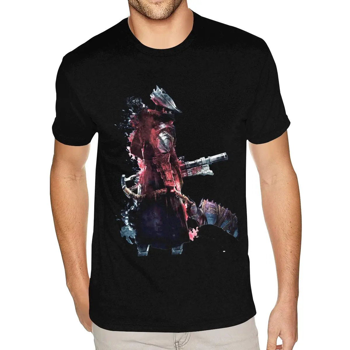 Yellow Bloodborne The Hunter Tees Mens Graphic Custom Short Sleeve Cotton Round Neck Shirt