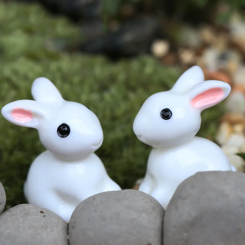 20Pcs Rabbit Resin Garden Ornaments Mini Fairy Garden Decoration Craft Supplies for Terrarium Micro Landscape DIY Home Decor