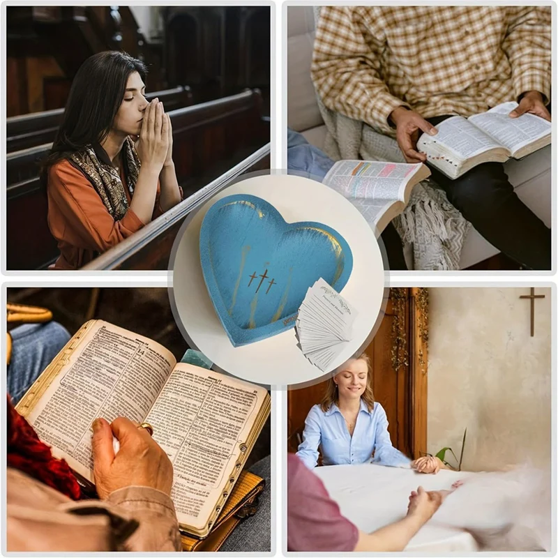祈りのボウル木製祈りのボウル祈りカード付きハート装飾ボウルクロスクリスチャンギフト宗教ギフト女性のための