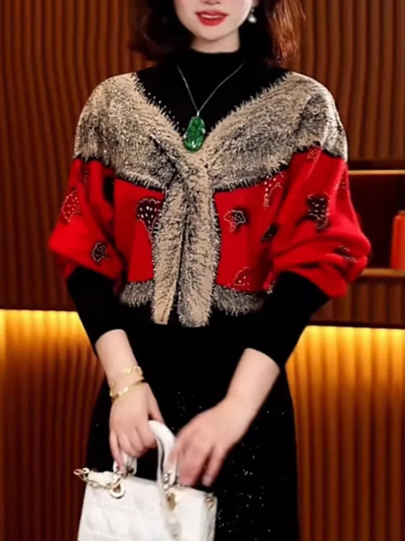 

Knitwear 2026 Spring New Style Fashionable Jacquard Fake Two Piece Knitted Sweater for Women Loose And Versatile Pullover J088