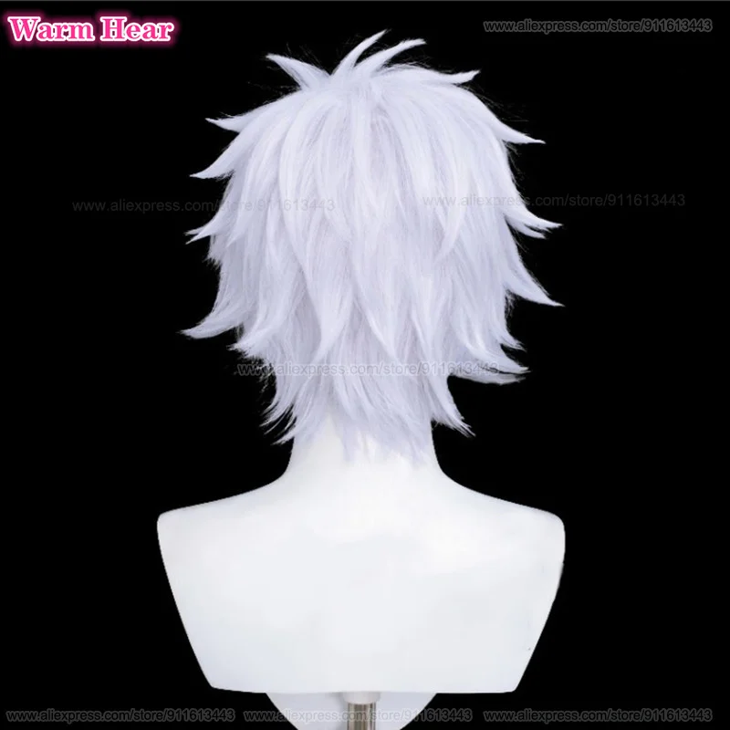 Wysokiej jakości Anime syntetyczne COS Gojo Satoru peruka do cosplay 32cm/70cm srebrno-fioletowe peruki do cosplay żaroodporne peruki do włosów +