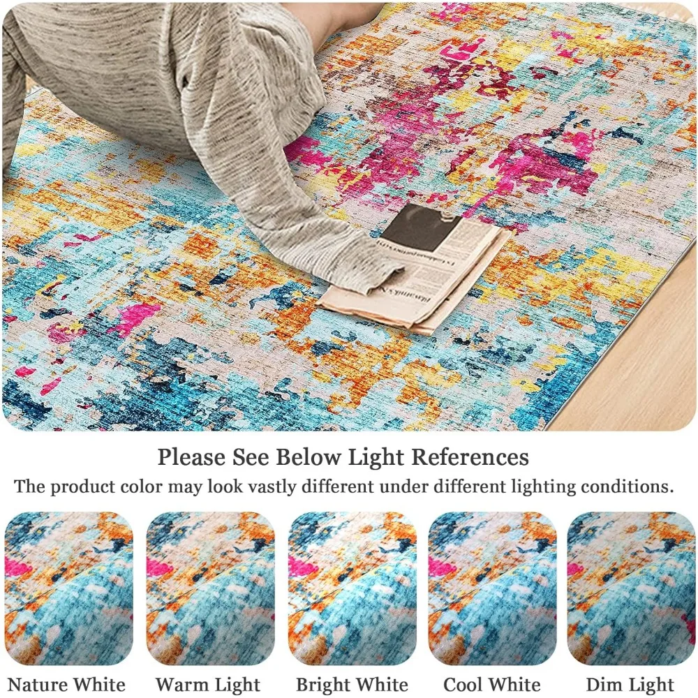CAROMIO Colorful Abstract Area Rug, 5x7 Boho Washable Living Room Bedroom Rug Modern Non-Slip Non-Shedding Low Pile Area Rug Thr