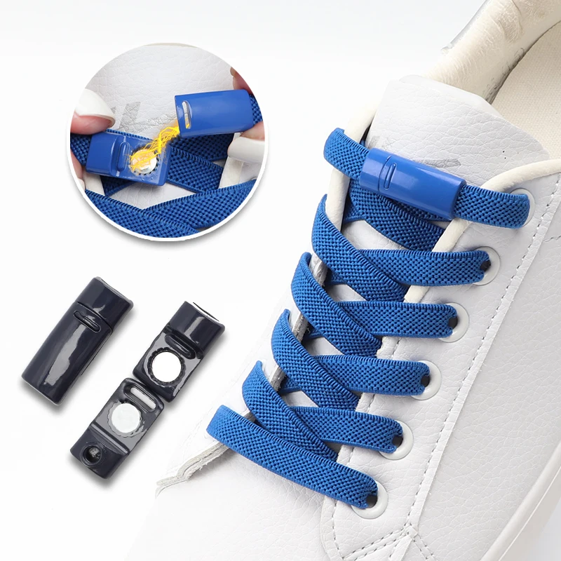 1Pair 8MM Width Elastic Shoelaces Tonal Magnetic Buckle Shoelace Without Ties Kids Adult Quick Lace Lazy Rubber Sport Shoestring