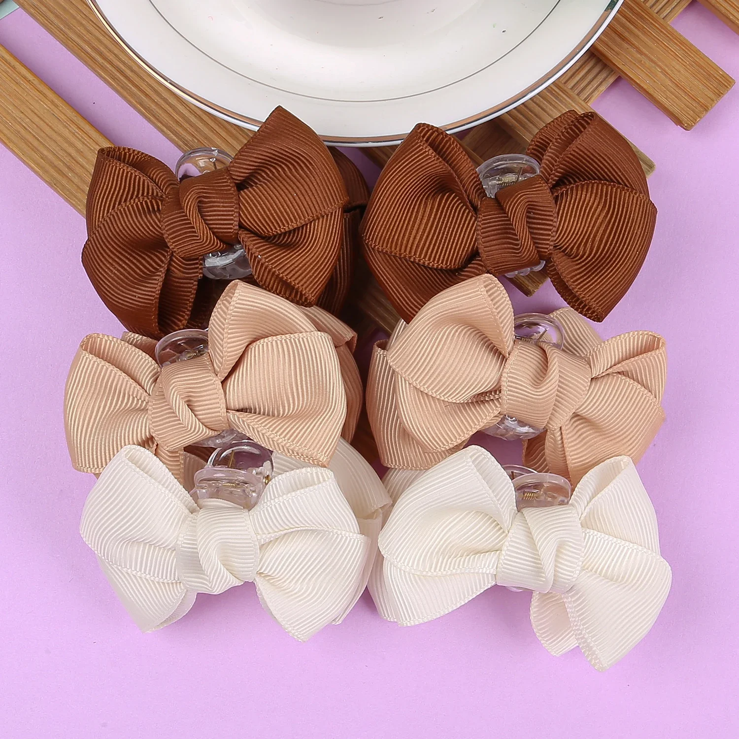 6PCS Grosgrain Ribbon Bows Hair Claw Clips Girls 2.5inch Bows Claw Clips Hairpins Barrettes Kids Children Hair Acesssories