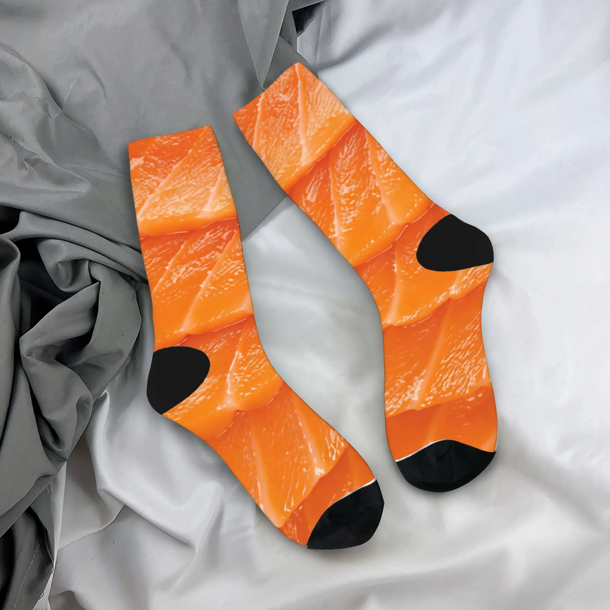 Salmon Fish Slice Stockings  Custom Casual Socks Autumn Anti Sweat Socks Couple Skateboard Soft Breathable Socks