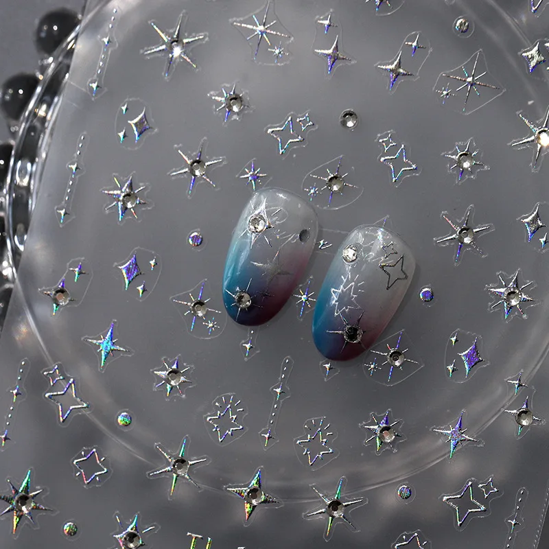 5D рельефные блестящие алмазы Серебряный лазер астеризм звездный свет полый звездный блеск клейкие наклейки для ногтей наклейки 5D рельефные блестящие алмазы Серебряный лазер астеризм звездный свет полый звездный блеск клейкие наклейки для ногтей наклейки