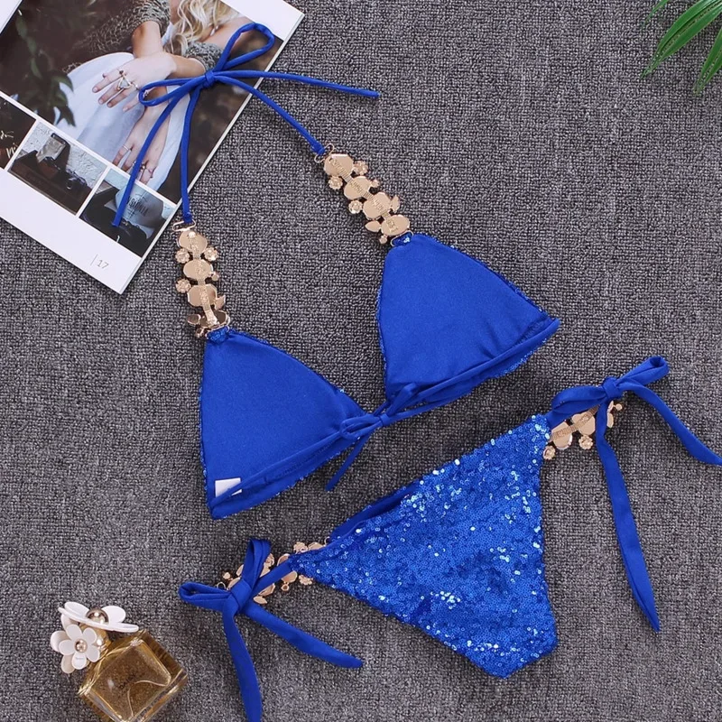 Costume da bagno Bikini Sexy lucido con strass costumi da bagno donna Bikini Push Up da spiaggia costumi da bagno costumi da bagno piscina bagnante