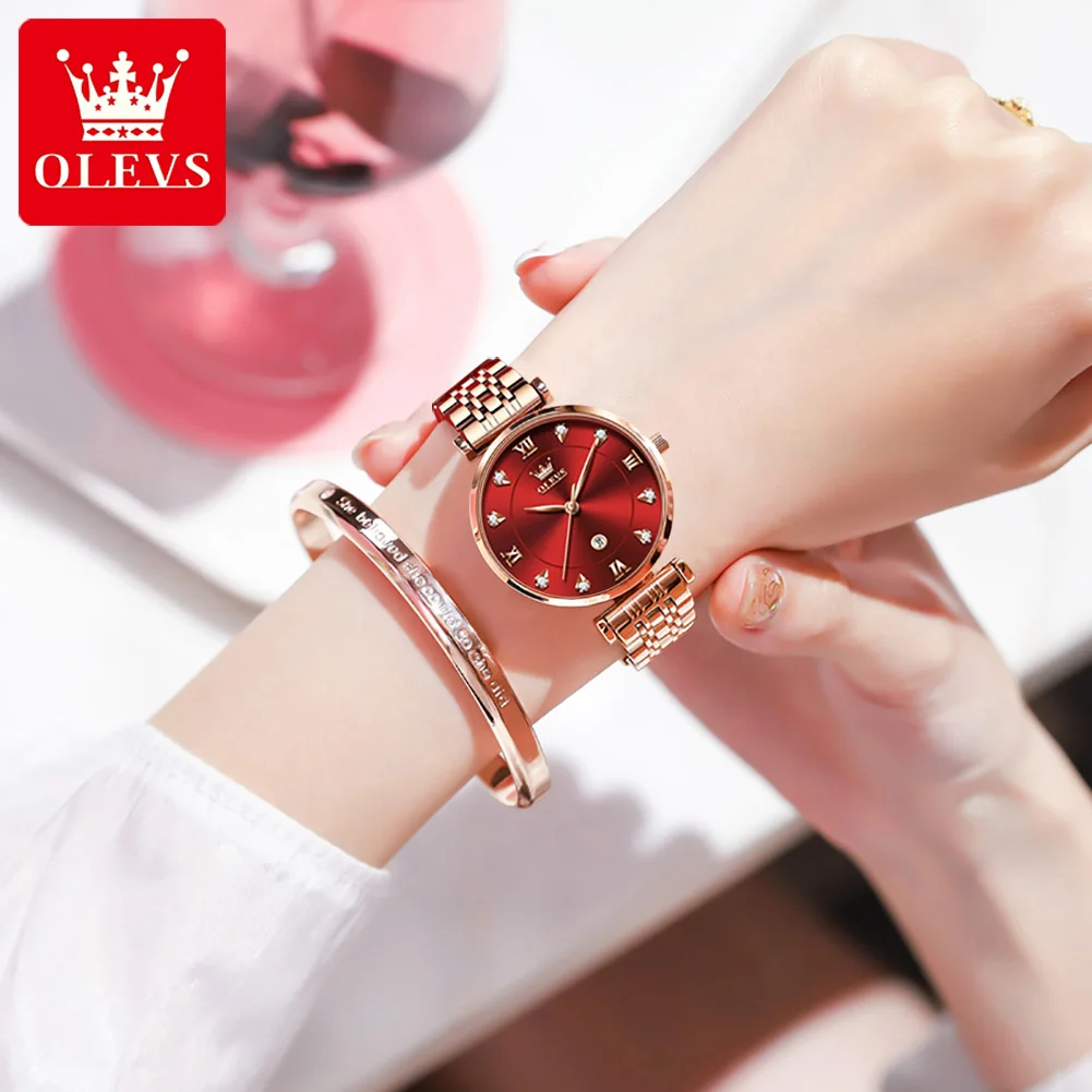OLEVS Orologio al quarzo moda per donna Orologi da donna in acciaio inossidabile con intarsio di diamanti di lusso Orologi da polso impermeabili Reloj de Mujer