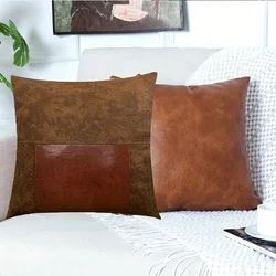 1pc Faux Leather Throw Pillow Covers  Thick Large Decorative Modern Boho Farmhouse Living Room Square Cases for Couch Bed Sofa