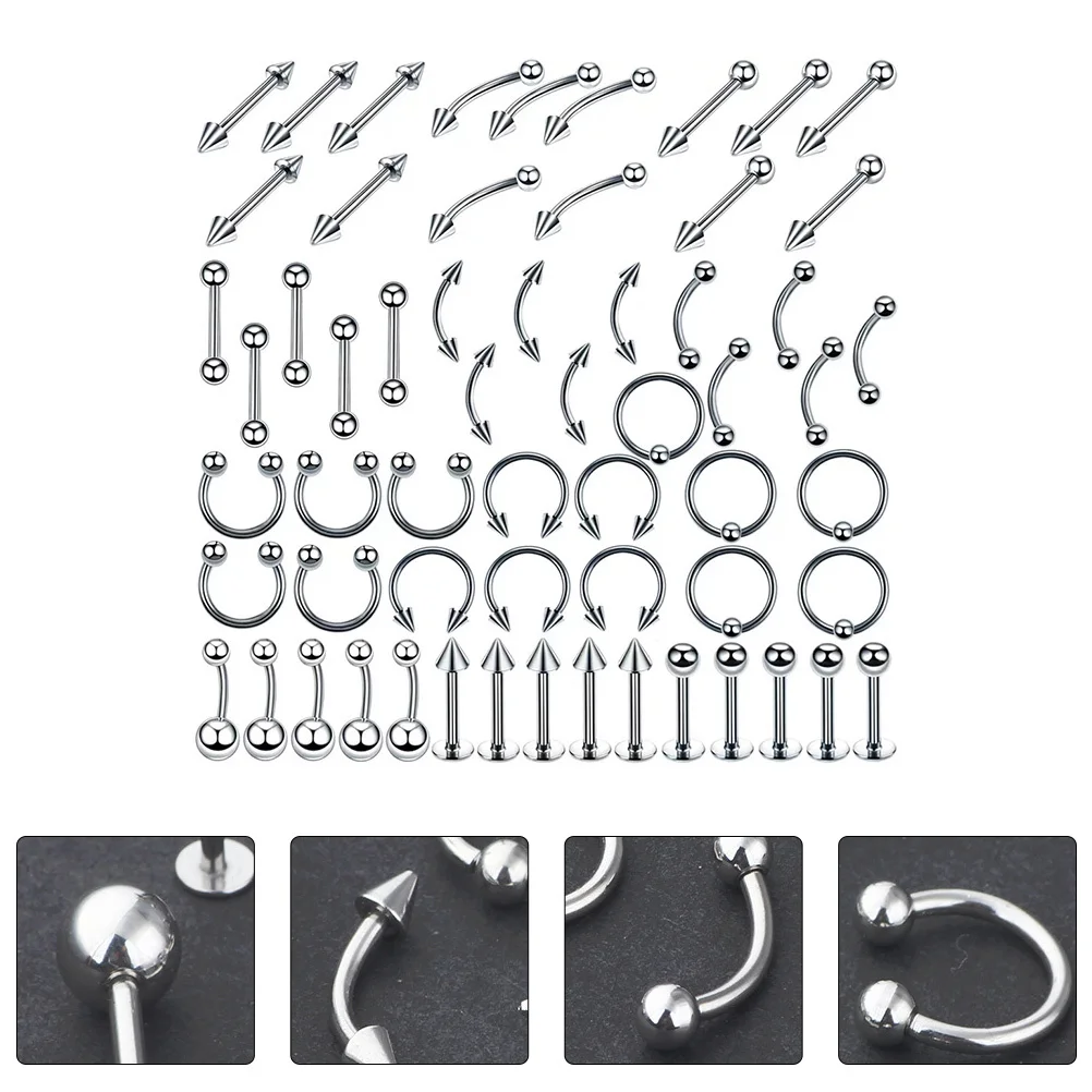 

120Pcs Stainless Steel Body Piercing Jewelry Set Navel Rings High Polished Smooth Comfortable Nose Rings Tongue Nails