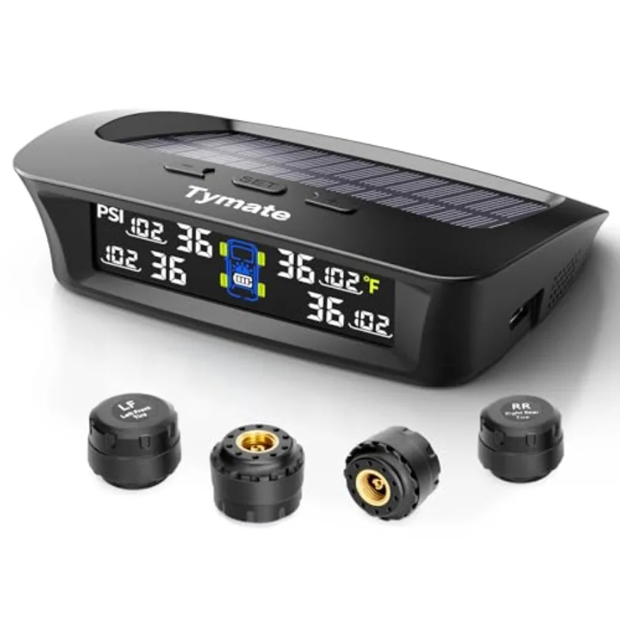 

TM3 RV Tire Pressure Monitoring System Tire Pressure Monitor with Solar Charge TPMS with 4 Sensors Max to 10 and 6 Alarm Modes