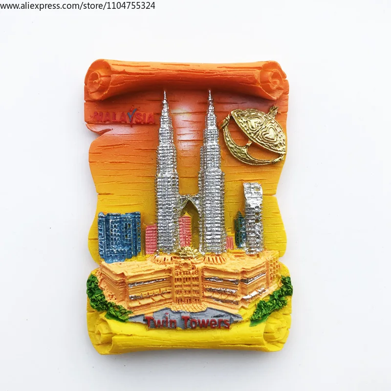 Малайзия Куала-Лумпур, прокрутка, Близнецы, наклейка с сообщением, креативная дорожная мемориальная поделка, магнитная наклейка на холодильник