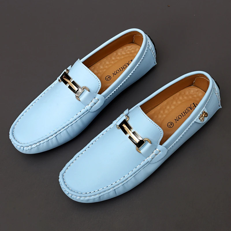 Fashion Colorful Men Casual Moccasins Loafers Sky Blue Youth Large Size 35-48 Boys Men Luxury Brand Moccasin Shoes