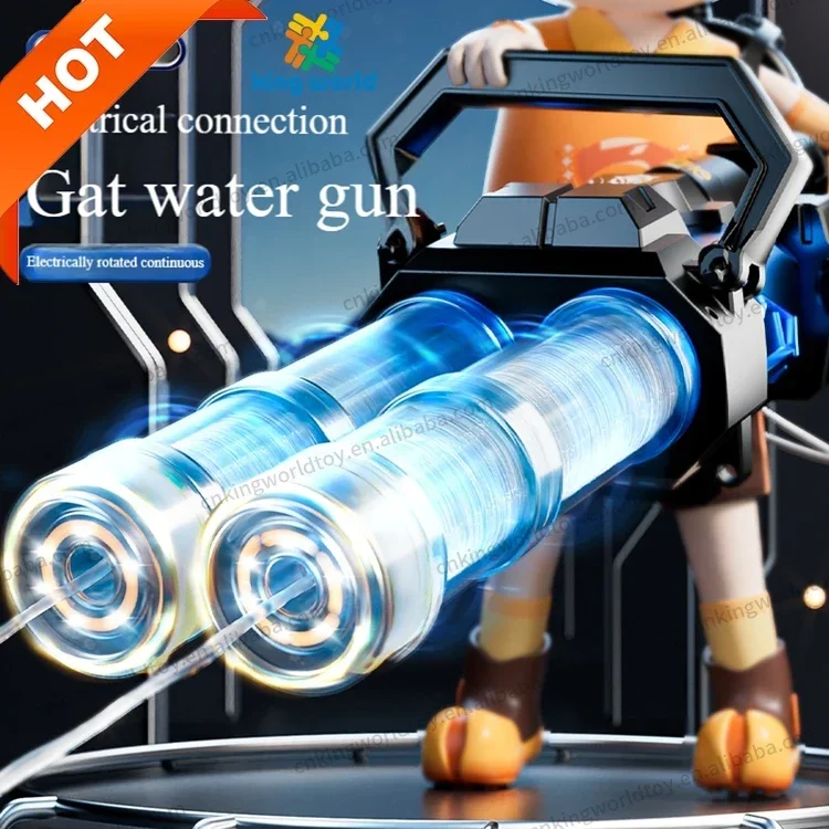 NEW Summer Toy Double Tube Shooting Light Firing Gatling Water Gun Simulated Flame Automatic  Electric Water Gun with backpack