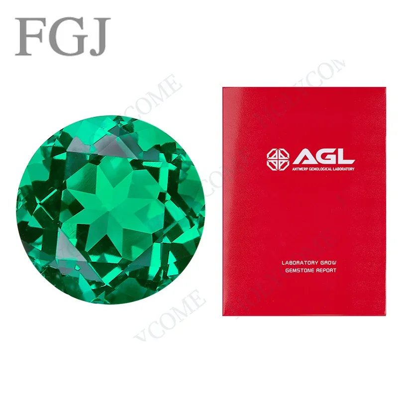 

FGJ 0.9-12.0mm Certificated Lab Grown Emerald Round Cut Loose Gemstones VVS1 Clarity Wholesale Price Factory Supply with AGL Diy