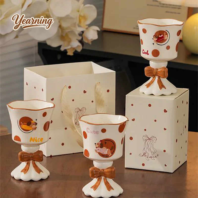 Cute High Value Ceramic Mug with Dachshund and Bear Design for Women Birthday Gift Ins Style Home Decor