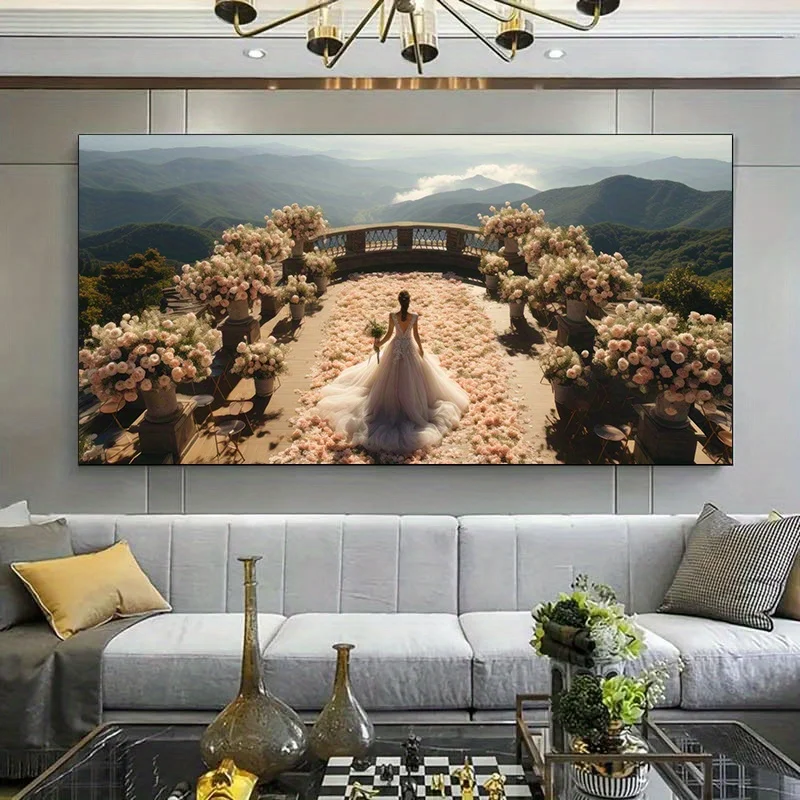 Mountain Landscape Canvas Art -  Winter Scene Poster for Living Room & Bedroom Decor, Serene Bridal Shower or Wedding Backdrop,