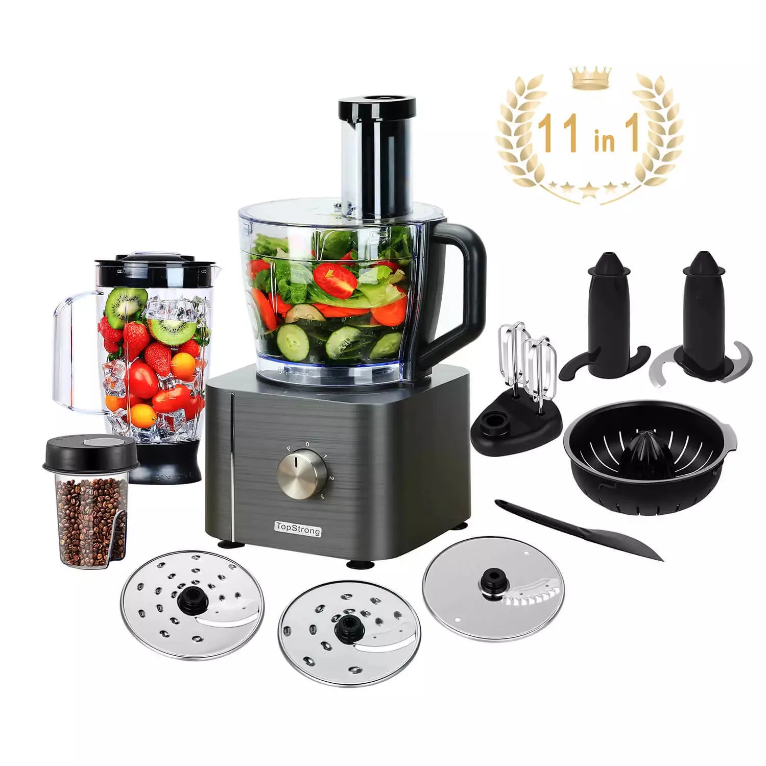 TopStrong 1100W 3,2L+1,5L Keukenmachine met drie snelheden YYFP405