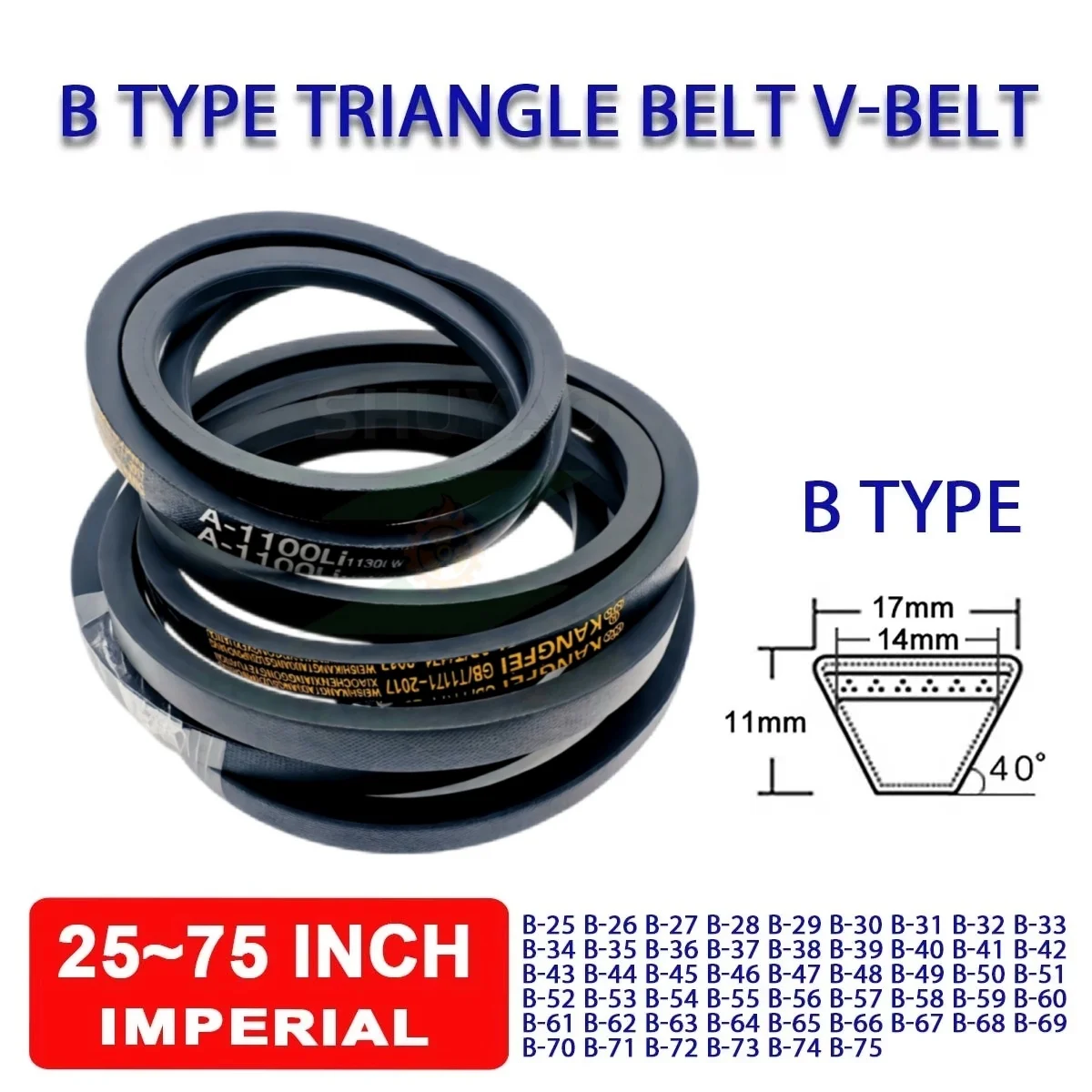 1Pcs B Type Triangle Belt V-belt Mechanical Industrial Transmission Belt B-25/26/27/28/29/30/31/32/33/34/35/36/37/38/39 ~75 Inch