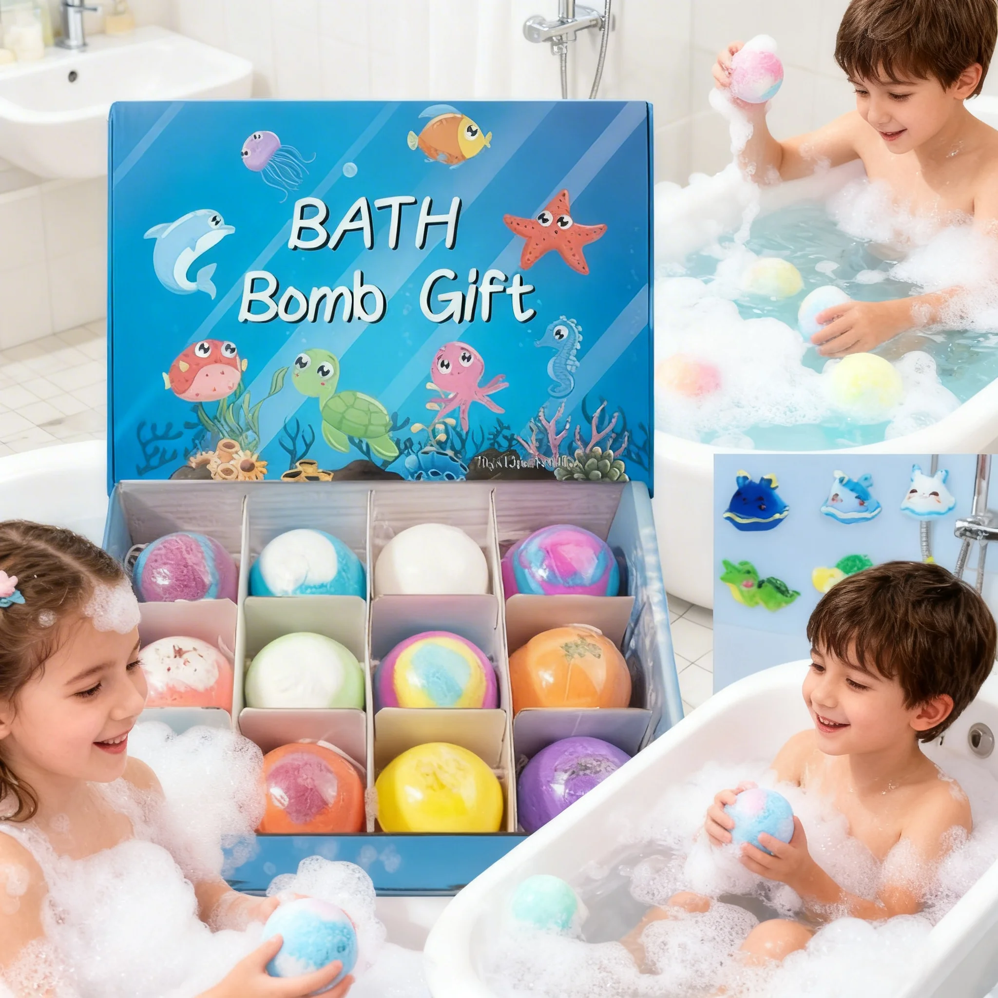 

12pcs/box Children's Ocean Bath Ball With Hidden Toys Sea Salt Flower And Fruit Scented Bath Salt Ball Set Bubble Ball Foot Bath