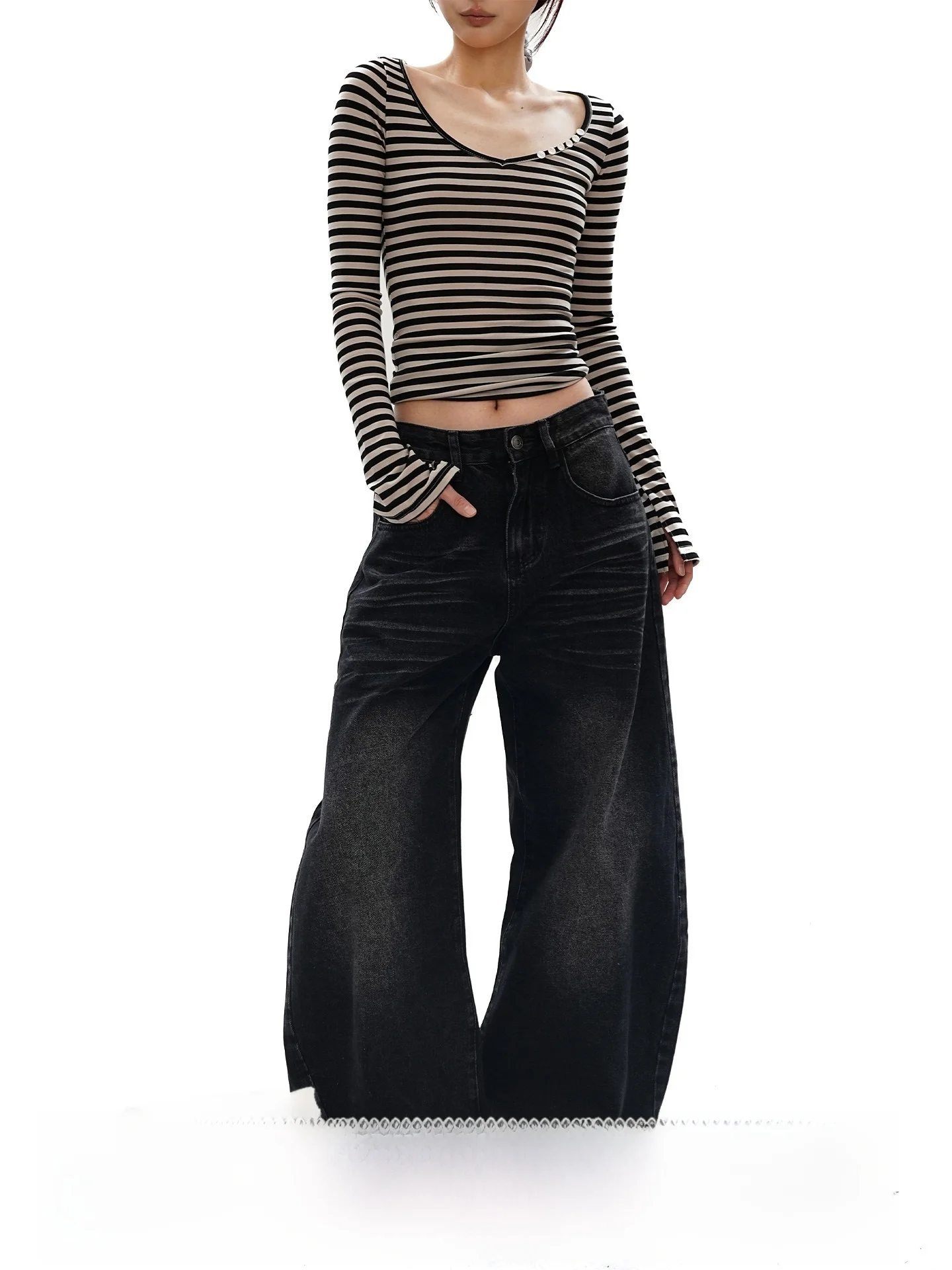 

Washed Black Knife Casual Loose Wide Leg Jeans Men's American Retro Denim Pants Comfortable Natural Waist Cotton Jeans