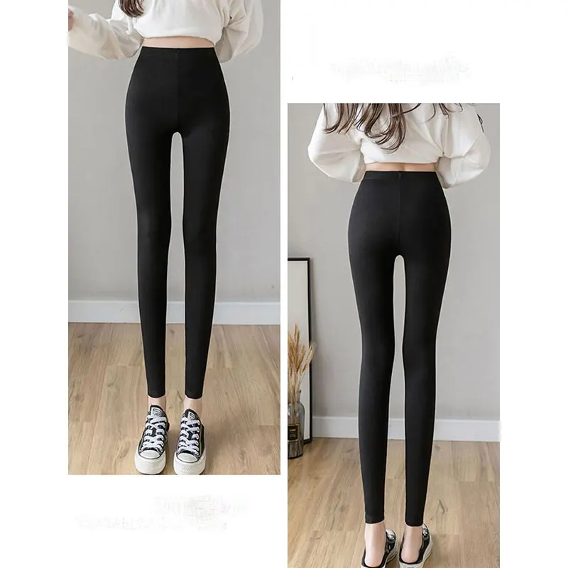 Women\'s Spring Casual Fashion Solid Color Tight Fitting Leggings Women Clothes Office Lady All-match Slim High Waist Ninth Pants