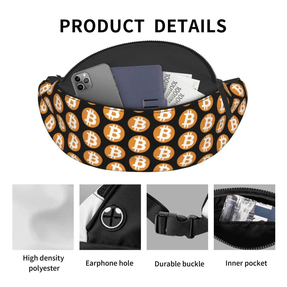 Customized Bitcoin Fanny Pack for Men Women Cool BTC Fans Crossbody Waist Bag Travel Hiking Phone Money Pouch