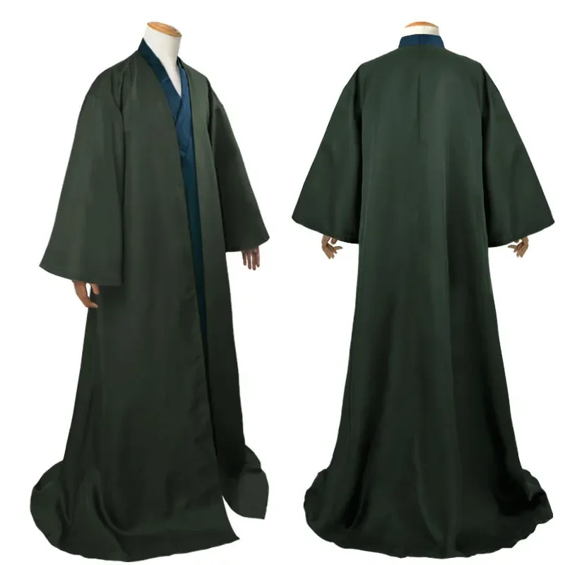 Movie cosplay costume robe outfit cosplay long robe dark green dress robe cape costume men School male unifrom Halloween party