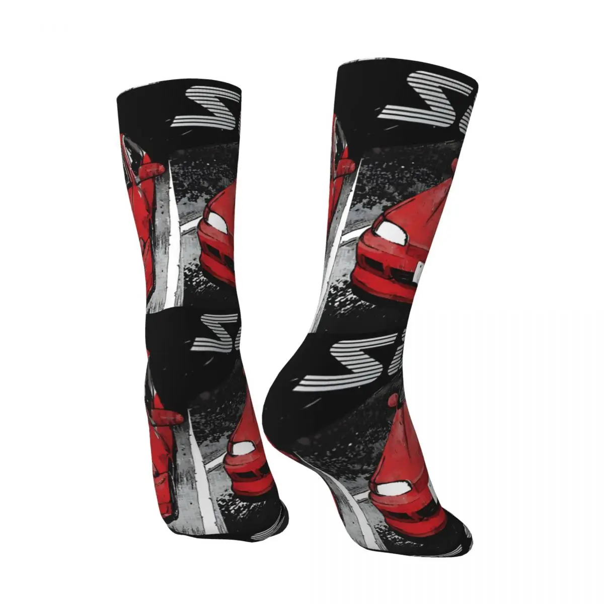 Crazy compression Supercar Sock for Men Harajuku Initial D Quality Pattern Crew Sock Casual