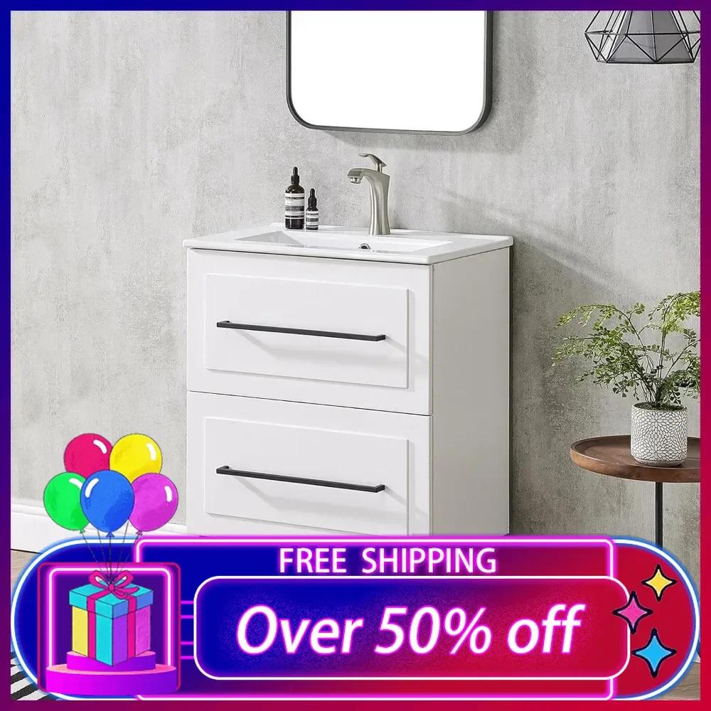 Modern 24 inch Small Bathroom Vanity with Sink,White Bathroom Vanity,Large Bath Sink Vanity Combo Set Bathromm Vanities 2 Drawer