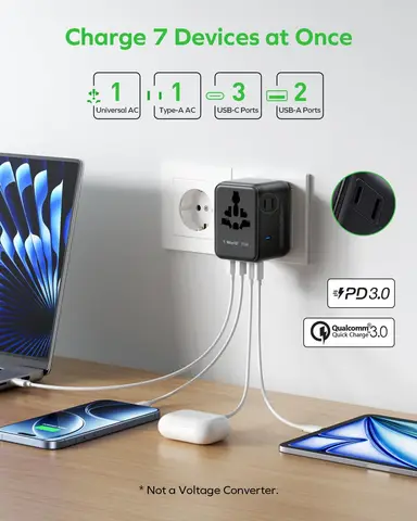 Универсальный дорожный адаптер MOMAX GaN 70 Вт по всему миру с 3 портами USB Type-C 1 розеткой переменного тока Адаптер для быстрой зарядки ЕС/США/Япония/Австралии