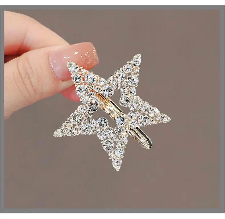 Koreanische Stern-Haarspangen mit Strass, elegante, niedliche Entenschnabel-Clips, luxuriöse Haarspangen für seitliche Ponyfransen, süße Haar-Accessoires für Damen – Detail 3