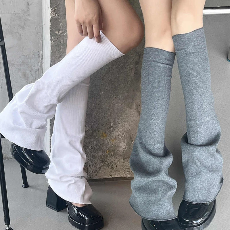 

Japanese White Knitted Extended Knee High Socks Women's Pile Socks Spicy Girl Slightly Flared Leg Covers Knee Pads for Warmth