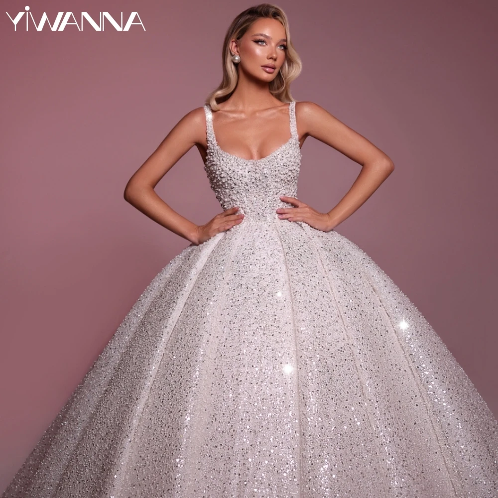 

Luxury Sequined Pearls Wedding Dress Elegant Spaghetti Straps Bridal Gown 2025 Customized Ball Gowns Long Dresses For Bride