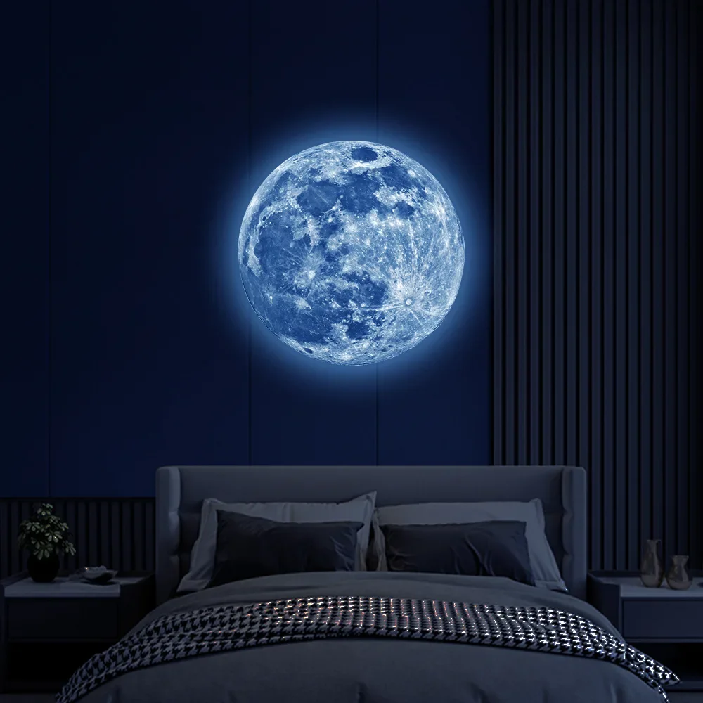 Pegatina de pared de Luna luminosa 3D estética, pegatina fluorescente que brilla en la oscuridad, calcomanías de PVC para el hogar y la habitación de los niños, papel tapiz para decoración de pared