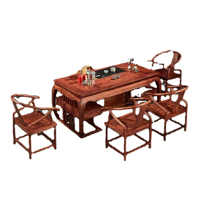 

Mahogany hedgehog red sandalwood office tea table chair combination rosewood dry bubble table