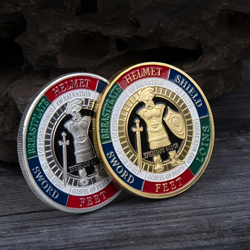 2 Challenge Coins (Gold + Silver), Collectible Prayer Commemorative Coins for Those Aged 14 and Above, Christmas and Halloween