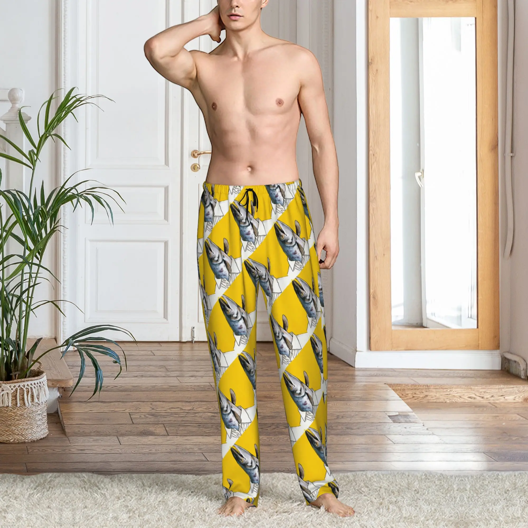 Custom Mr. Fish Pajama Pants for Men Funny Fish Sleepwear Lounge Sleep Bottoms Stretch with Pockets - view 6