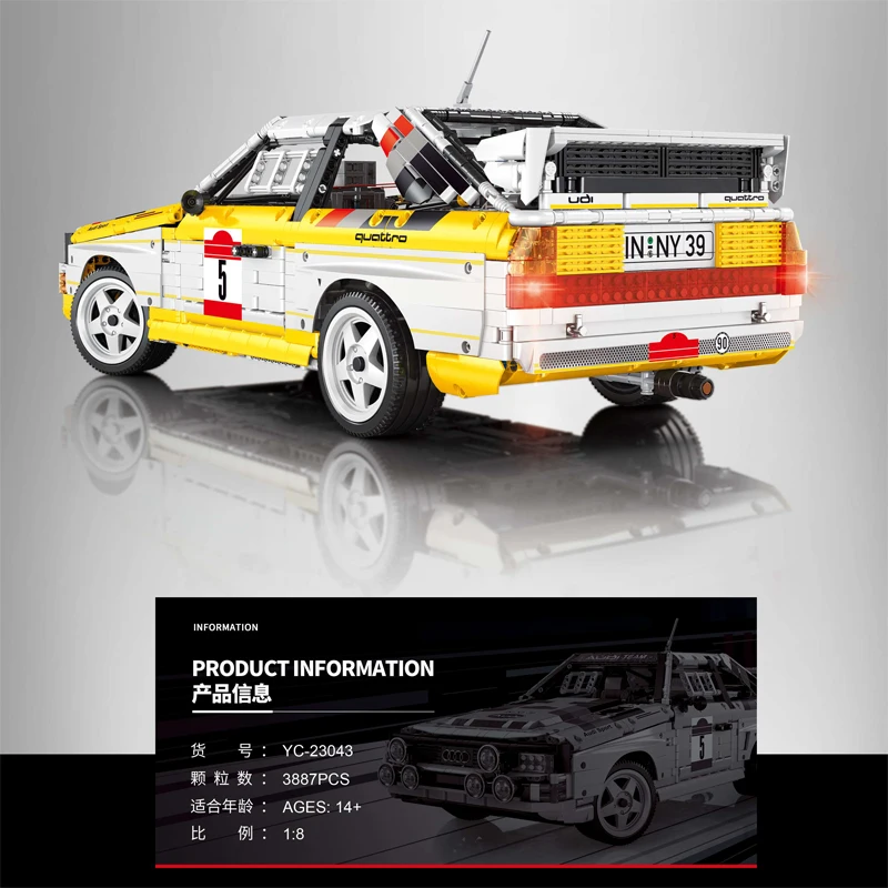 AUF LAGER YC-23043 1:8 MOC Technische Fernbedienung Sportwagen S1 Bausteine Ziegel Modell Spielzeug für Jungen Weihnachten Geschenk Set