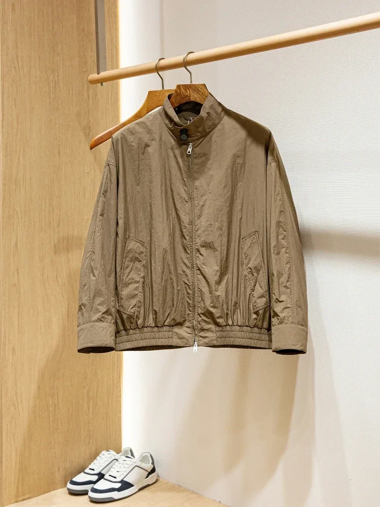 Nylon natural pleated texture, men's thin shoulder-length loose jacket