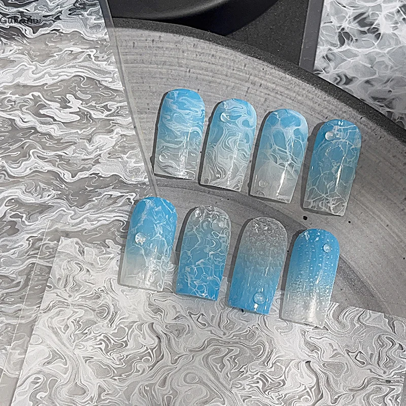 

Solid Color Ultra-thin White Sea Waves Soft Solid Color Self Adhesive Flat Nail Art Decorations Stickers Manicure Decals