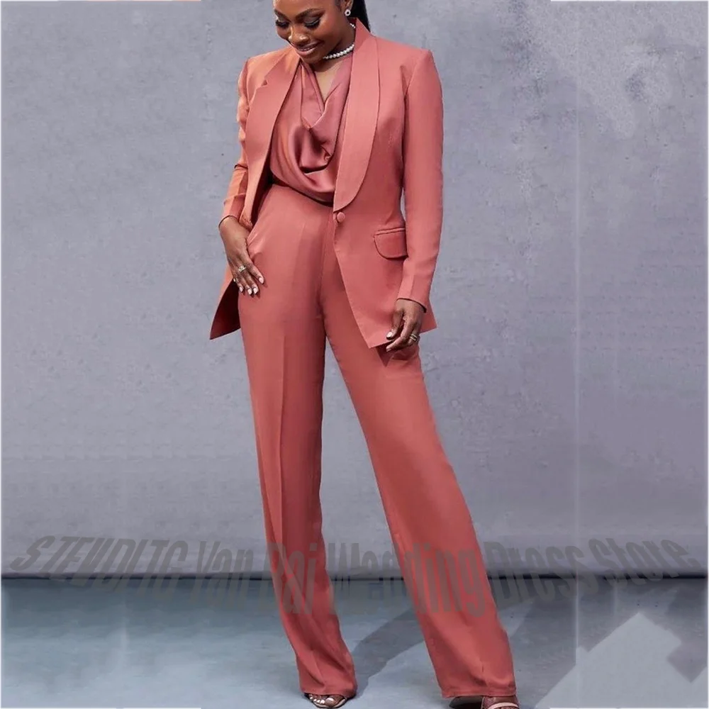 Customized Women Suits for Luxury Event Solid Color Shawl Lapel One Button Modern Style Office Lady Blazer Set Two Pieces