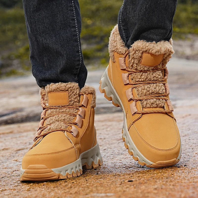 Moda botas de neve para homens mulheres caminhadas ao ar livre sapatos à prova dwaterproof água tênis super quente de pelúcia botas femininas inverno unisex sapatos de trabalho