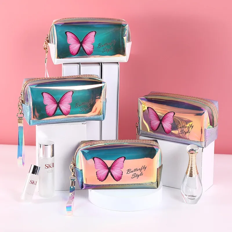 

Fashion Women Cosmetics Storage Bag PU Laser Butterfly Pattern Makeup Pouch Female Portable Travel Bag