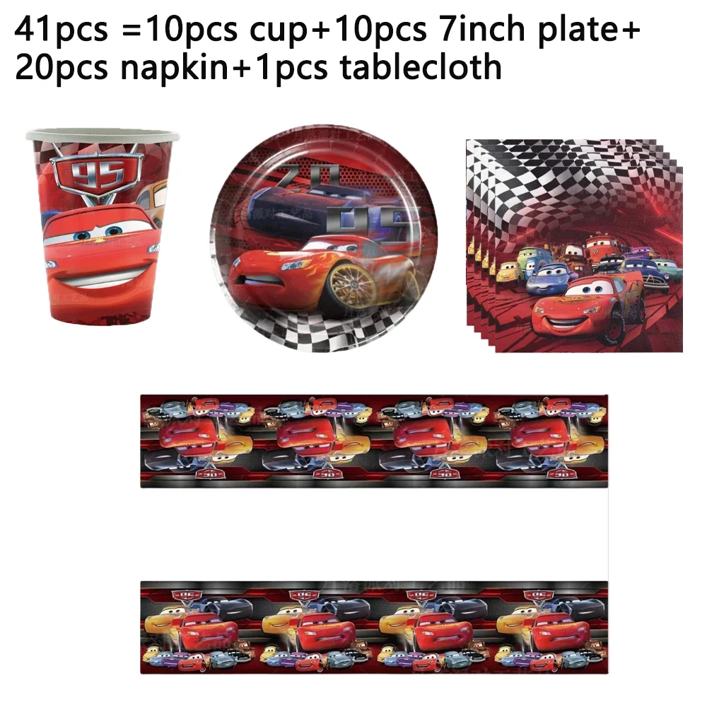 Cartoon Rode Auto Thema Kinder Verjaardagsfeest Decoratie Wegwerp Servies Cartoon Auto Vlaggen Hangende Decoraties Placemats